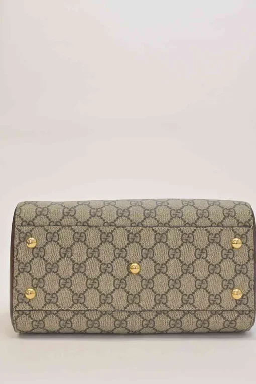 Brown GG Supreme monogram canvas and leather Boston bag with detachable shoulder strap