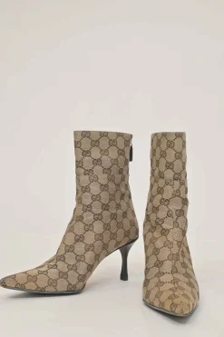 Brown GG Supreme monogram canvas jacquard and leather pointed-toe zip-up ankle boots