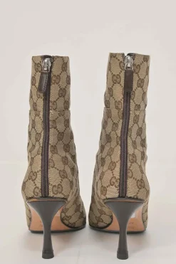 Brown GG Supreme monogram canvas jacquard and leather pointed-toe zip-up ankle boots