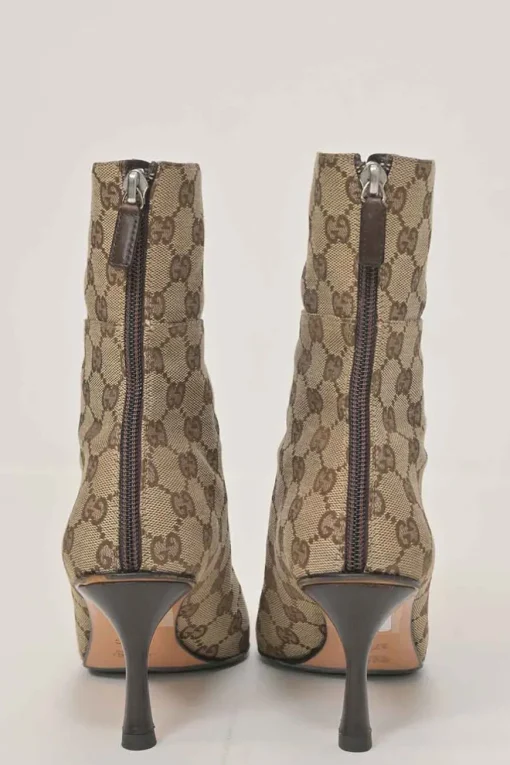 Brown GG Supreme monogram canvas jacquard and leather pointed-toe zip-up ankle boots