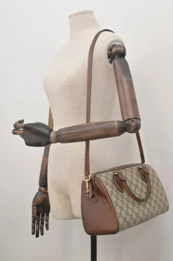 Brown GG Supreme monogram canvas and leather Boston bag with detachable shoulder strap