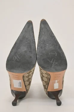 Brown GG Supreme monogram canvas jacquard and leather pointed-toe zip-up ankle boots