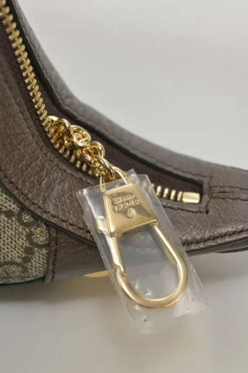 Brown GG Supreme monogram canvas and leather Ophidia mini crescent bag with webbing details