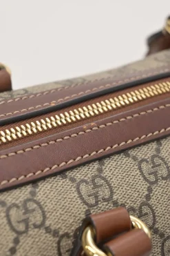 Brown GG Supreme monogram canvas and leather Boston bag with detachable shoulder strap