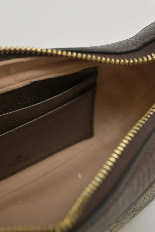 Brown GG Supreme monogram canvas and leather Ophidia mini crescent bag with webbing details