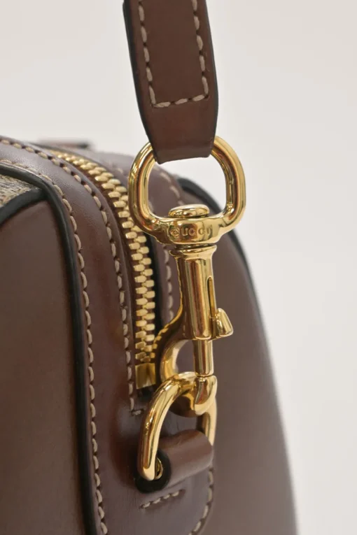 Brown GG Supreme monogram canvas and leather Boston bag with detachable shoulder strap