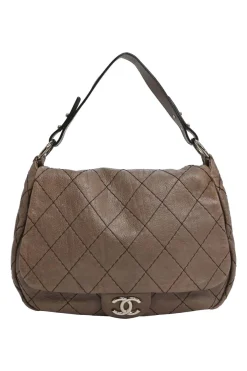 Brown glazed matelassé calfskin On The Road 2009-2010 flap shoulder bag