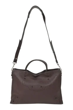 Brown grained leather Blackout City bag with detachable shoulder strap