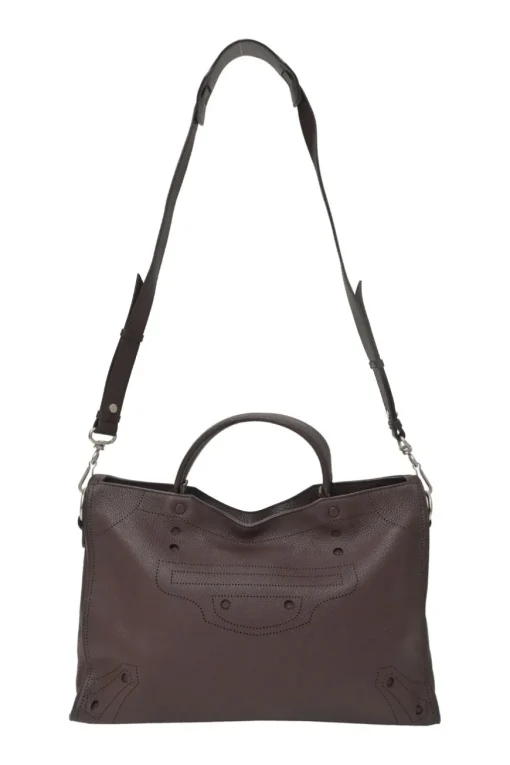 Brown grained leather Blackout City bag with detachable shoulder strap