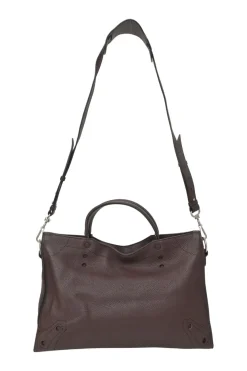 Brown grained leather Blackout City bag with detachable shoulder strap