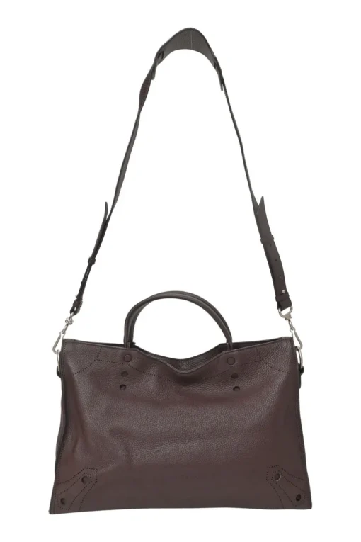 Brown grained leather Blackout City bag with detachable shoulder strap