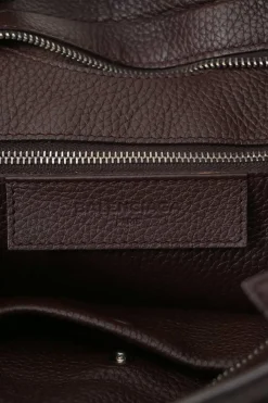 Brown grained leather Blackout City bag with detachable shoulder strap