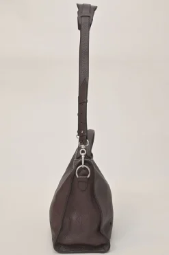 Brown grained leather Blackout City bag with detachable shoulder strap