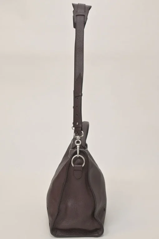 Brown grained leather Blackout City bag with detachable shoulder strap