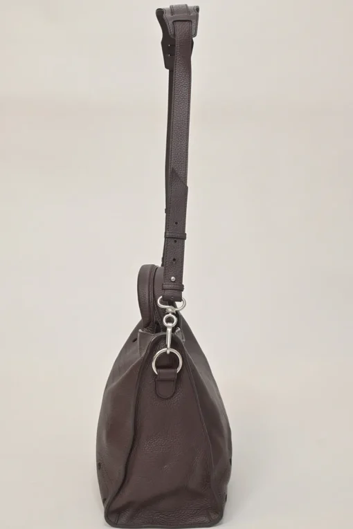 Brown grained leather Blackout City bag with detachable shoulder strap