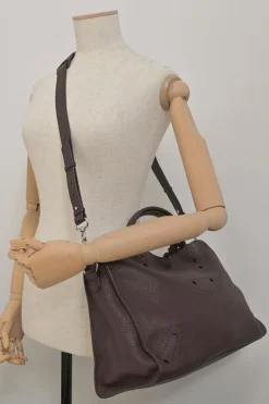 Brown grained leather Blackout City bag with detachable shoulder strap