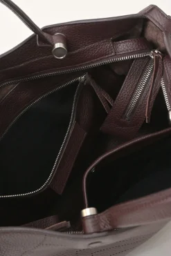 Brown grained leather Blackout City bag with detachable shoulder strap