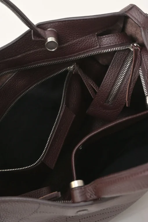 Brown grained leather Blackout City bag with detachable shoulder strap