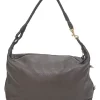 Brown grained leather convertible shoulder bag with sprig clasp intercciato strap