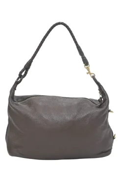 Brown grained leather convertible shoulder bag with sprig clasp intercciato strap