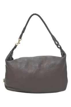 Brown grained leather convertible shoulder bag with sprig clasp intercciato strap
