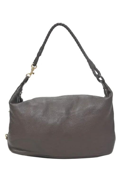 Brown grained leather convertible shoulder bag with sprig clasp intercciato strap