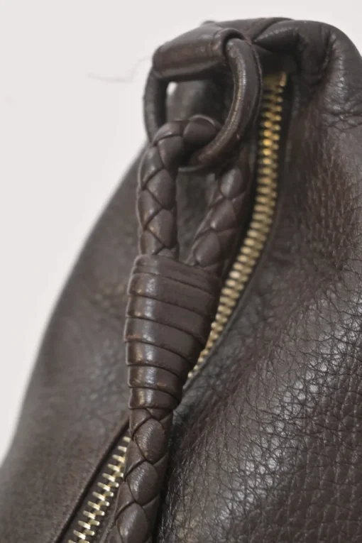 Brown grained leather convertible shoulder bag with sprig clasp intercciato strap