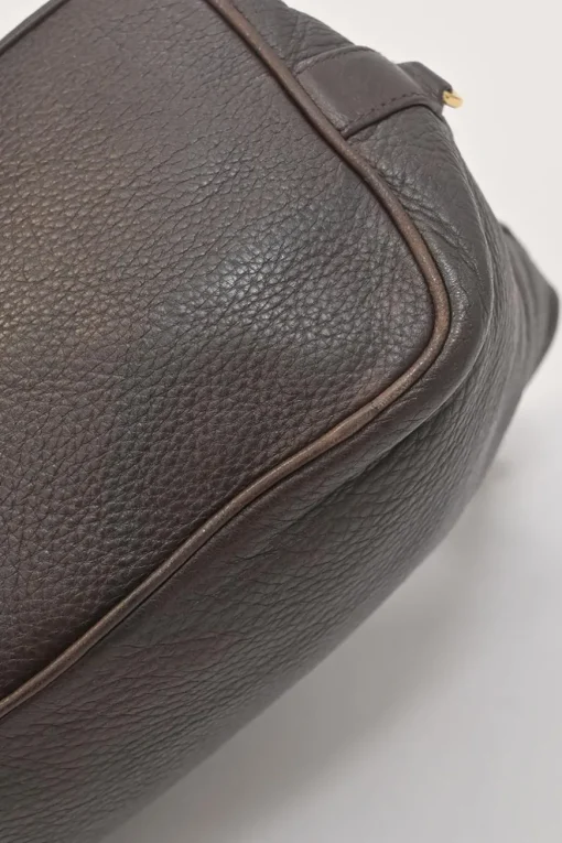 Brown grained leather convertible shoulder bag with sprig clasp intercciato strap