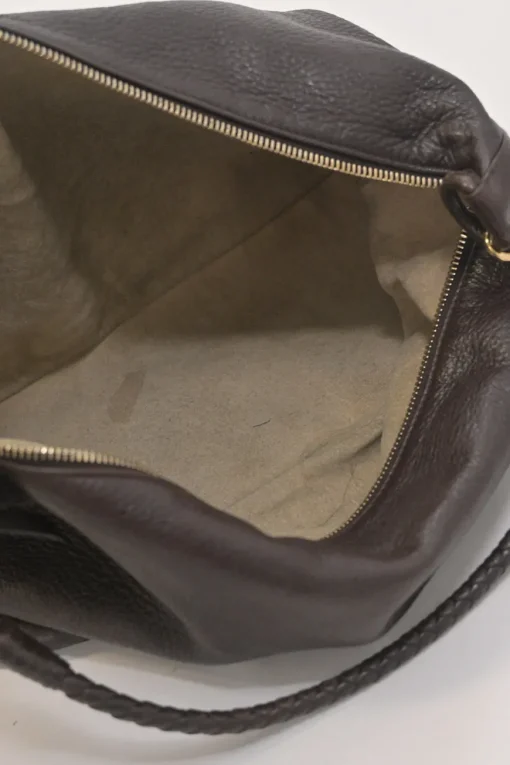 Brown grained leather convertible shoulder bag with sprig clasp intercciato strap