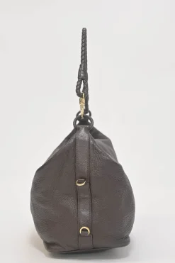 Brown grained leather convertible shoulder bag with sprig clasp intercciato strap