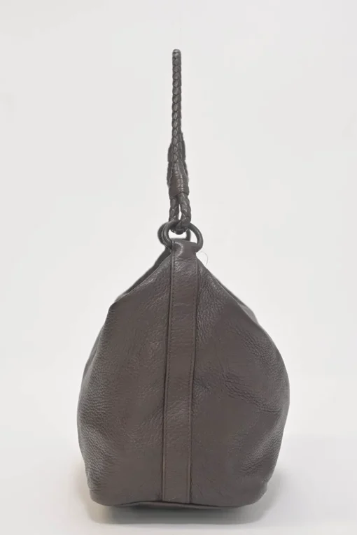 Brown grained leather convertible shoulder bag with sprig clasp intercciato strap