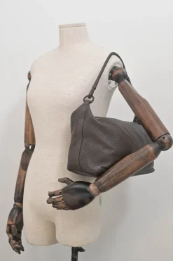 Brown grained leather convertible shoulder bag with sprig clasp intercciato strap