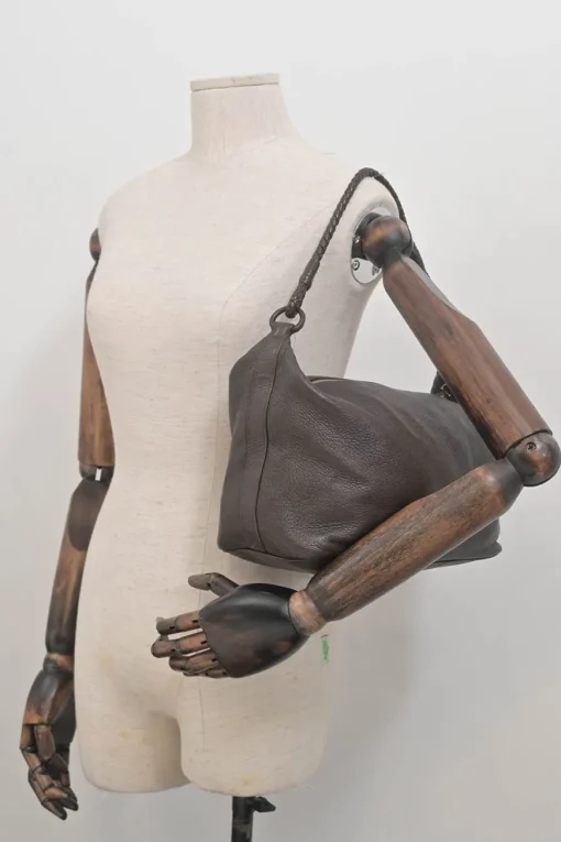 Brown grained leather convertible shoulder bag with sprig clasp intercciato strap