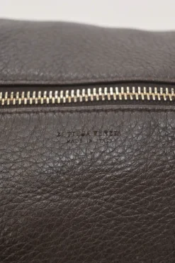Brown grained leather convertible shoulder bag with sprig clasp intercciato strap