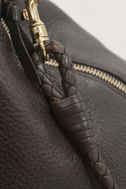 Brown grained leather convertible shoulder bag with sprig clasp intercciato strap