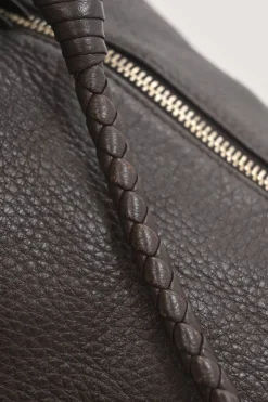 Brown grained leather convertible shoulder bag with sprig clasp intercciato strap