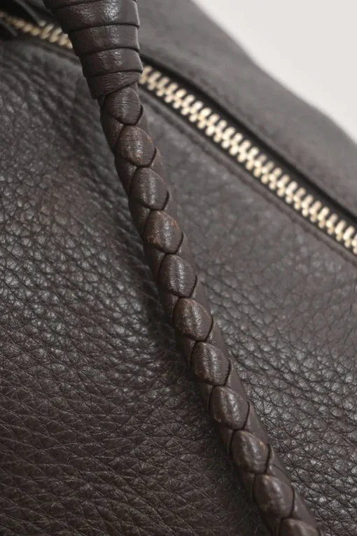 Brown grained leather convertible shoulder bag with sprig clasp intercciato strap