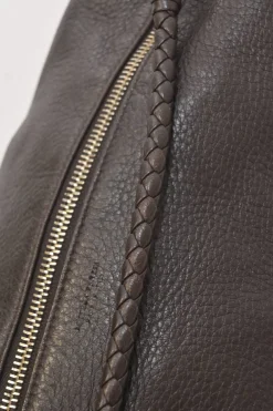 Brown grained leather convertible shoulder bag with sprig clasp intercciato strap