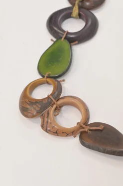Brown horn and leather station necklace with lobster clasp closure
