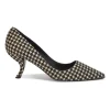 Brown houndstooth print calf hair and leather chisel-toe pumps with comma heels