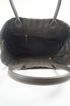 Brown Intrecciato leather tote bag with knot closure