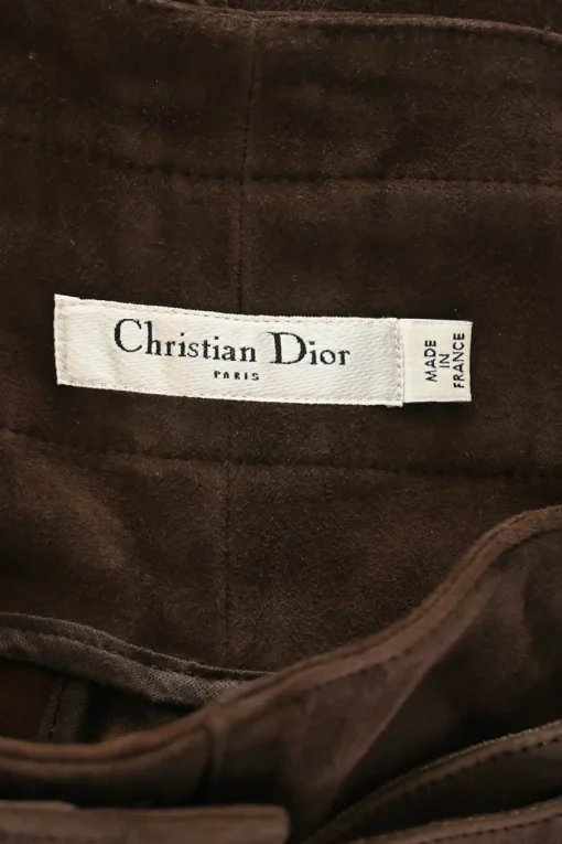 Brown lambskin suede pull-on high-rise pleated jodhpurs with with wrap-front waist adjusters