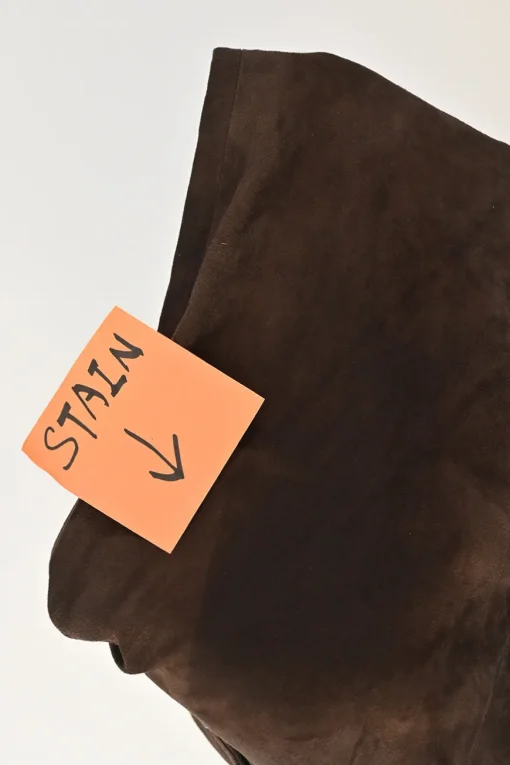 Brown lambskin suede pull-on high-rise pleated jodhpurs with with wrap-front waist adjusters
