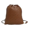 Brown laser-cut logo faux leather drawstring backpack