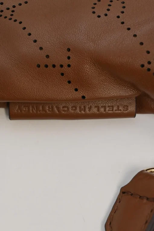 Brown laser-cut logo faux leather drawstring backpack