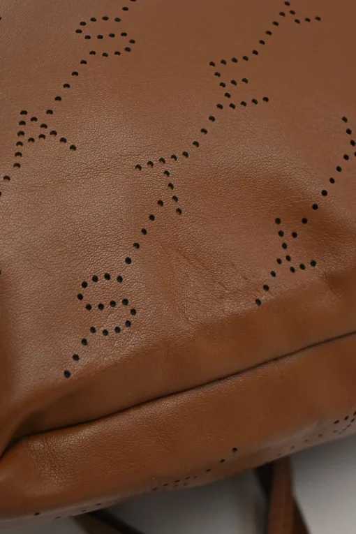 Brown laser-cut logo faux leather drawstring backpack