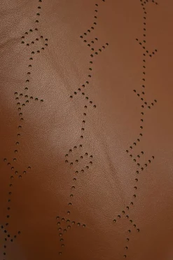 Brown laser-cut logo faux leather drawstring backpack