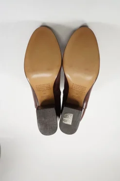 Brown leather almond-toe block heel zip-up ankle boots
