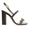 Brown leather and pony hair block heel monogram flower-embellished slingback Damier sandals with fixed vamp straps