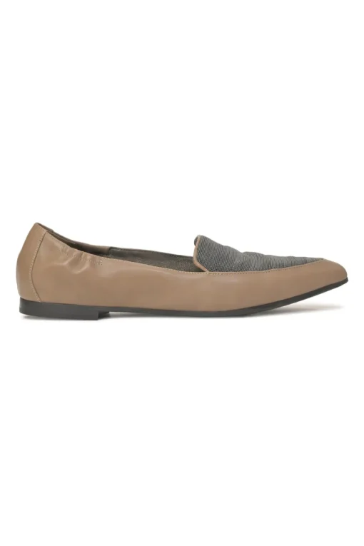 Brown leather and strass pointed-toe soft slip-on loafers